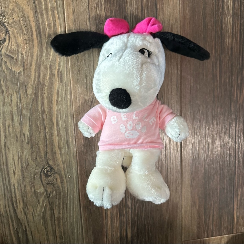 Peanuts BELLE pink shirt and BOW heart on back snoopy dog lil Sister plush